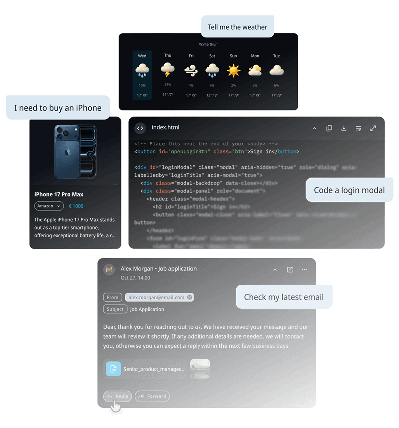 Swisper app interface showing assistant capabilities